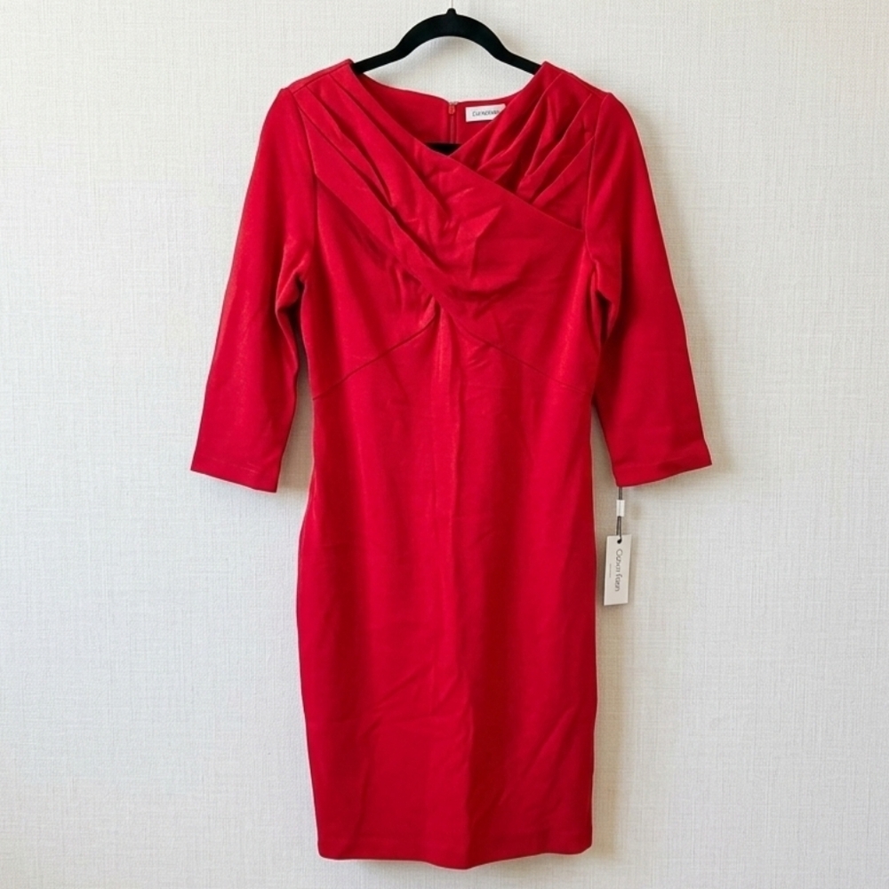 Calvin Klein Scarlet Draped Sheath Dress-NWT